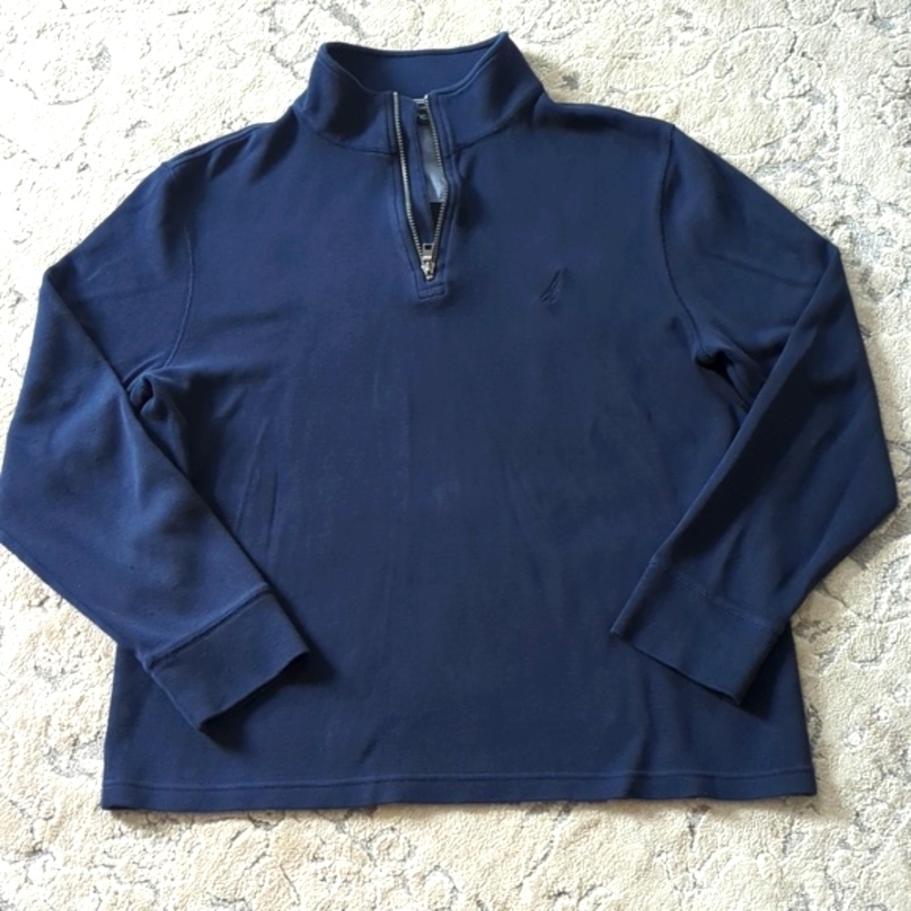 Nautica Long Sleeve 1/4 Zip Polo Mens Pullover Size XL Navy
